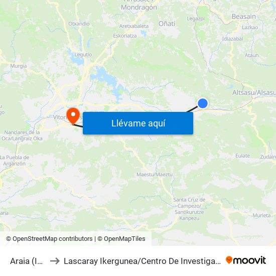 Araia (Iduia) to Lascaray Ikergunea / Centro De Investigación Lascaray map