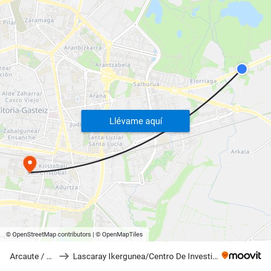 Arcaute / Arkauti to Lascaray Ikergunea / Centro De Investigación Lascaray map