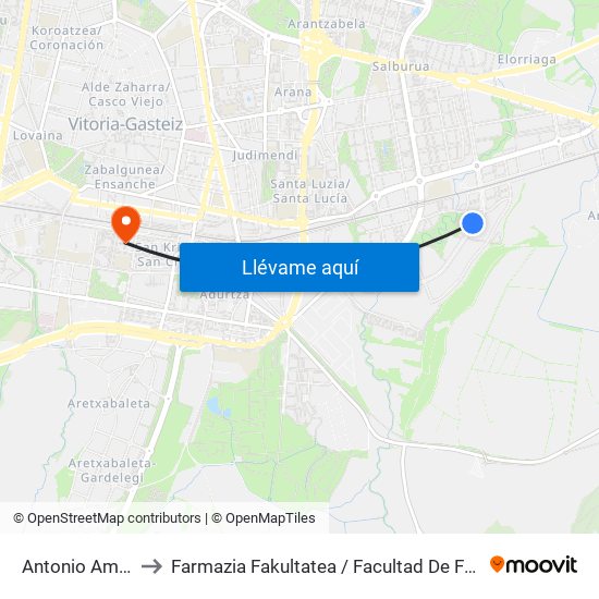 Antonio Amat 2 to Farmazia Fakultatea / Facultad De Farmacia map