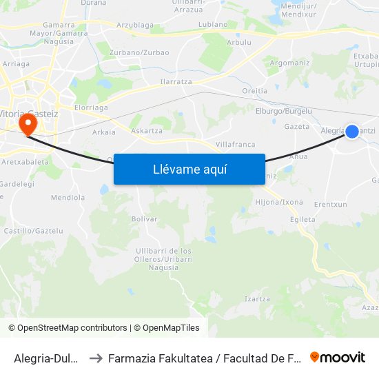 Alegria-Dulantzi to Farmazia Fakultatea / Facultad De Farmacia map