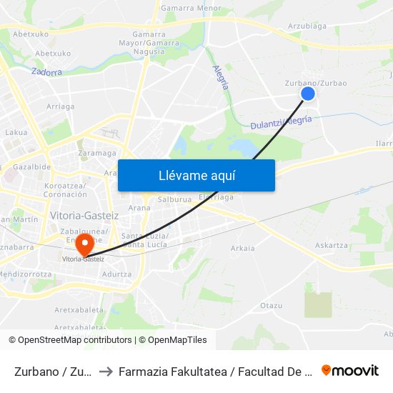 Zurbano / Zurbao to Farmazia Fakultatea / Facultad De Farmacia map