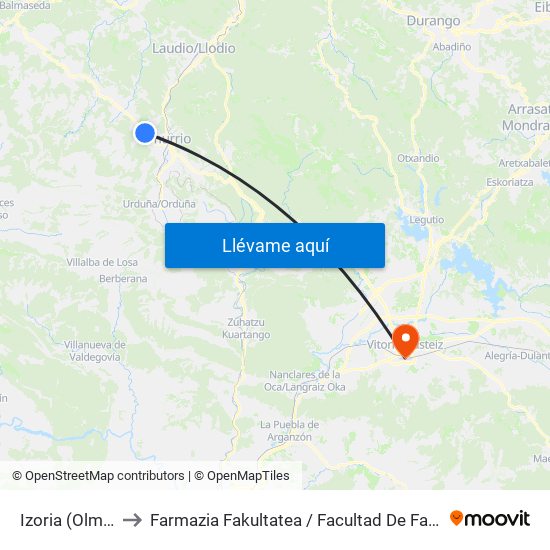 Izoria (Olmos) to Farmazia Fakultatea / Facultad De Farmacia map