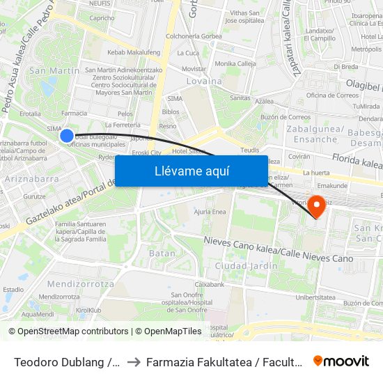 Teodoro Dublang / Bustinzuri to Farmazia Fakultatea / Facultad De Farmacia map