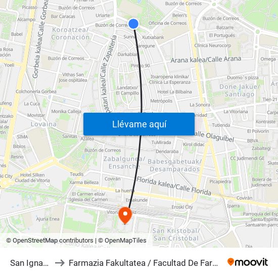 San Ignacio to Farmazia Fakultatea / Facultad De Farmacia map