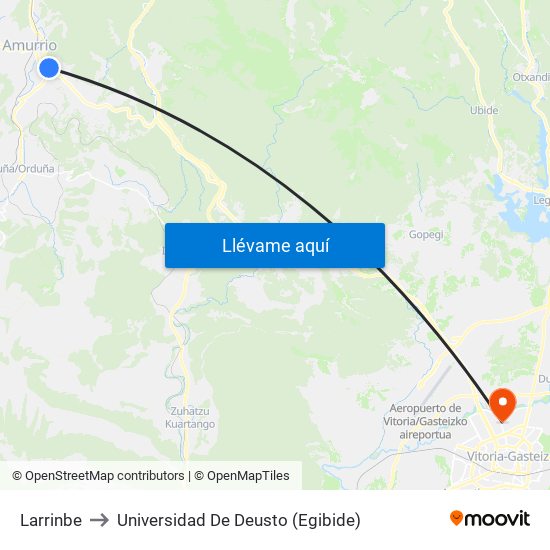 Larrinbe to Universidad De Deusto (Egibide) map