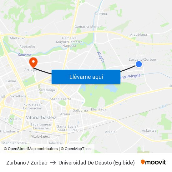 Zurbano / Zurbao to Universidad De Deusto (Egibide) map