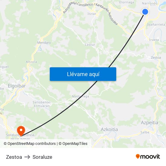 Zestoa to Soraluze map