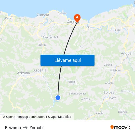 Beizama to Zarautz map