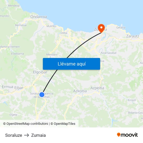 Soraluze to Zumaia map