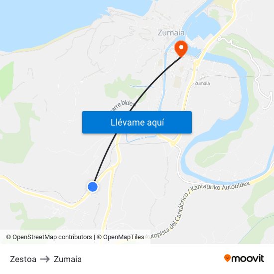 Zestoa to Zumaia map