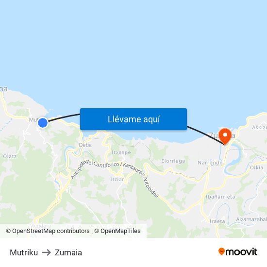 Mutriku to Zumaia map