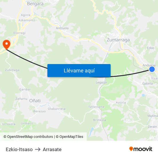 Ezkio-Itsaso to Arrasate map