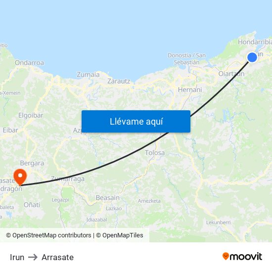 Irun to Arrasate map