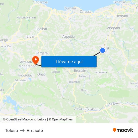 Tolosa to Arrasate map