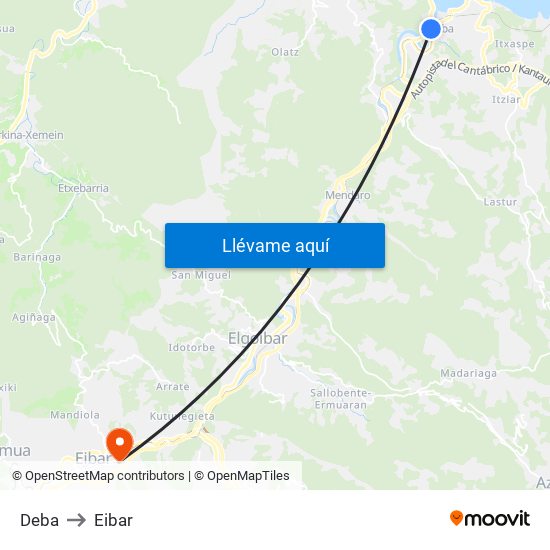 Deba to Eibar map