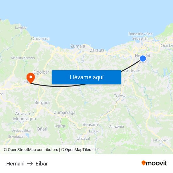 Hernani to Eibar map