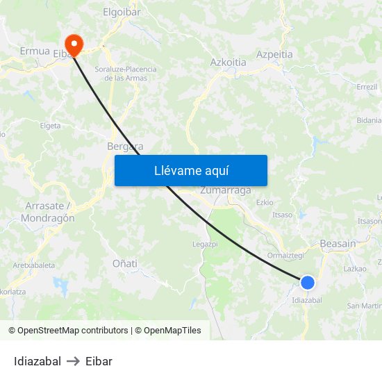 Idiazabal to Eibar map