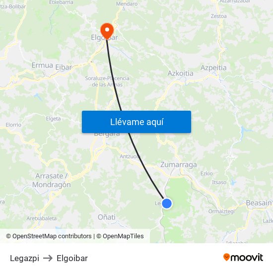 Legazpi to Elgoibar map