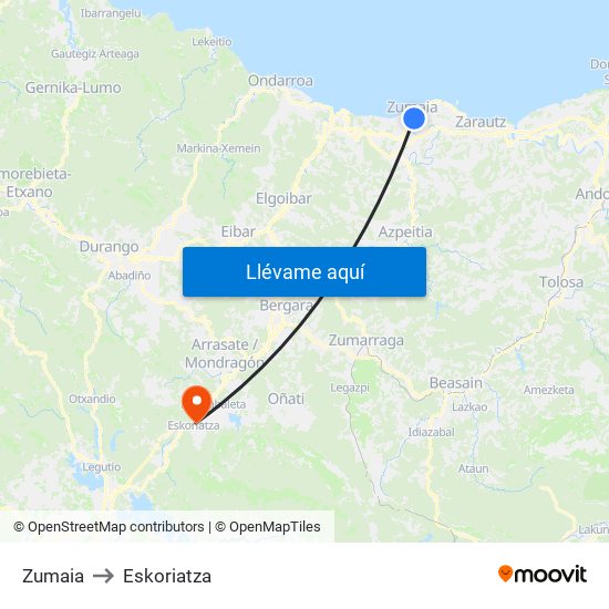 Zumaia to Eskoriatza map