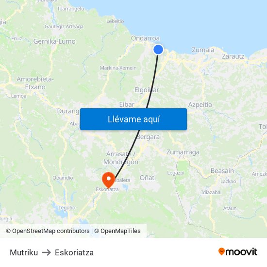 Mutriku to Eskoriatza map