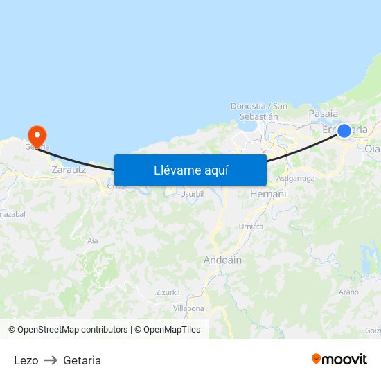 Lezo to Getaria map