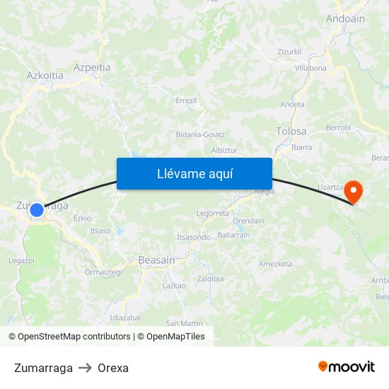 Zumarraga to Orexa map