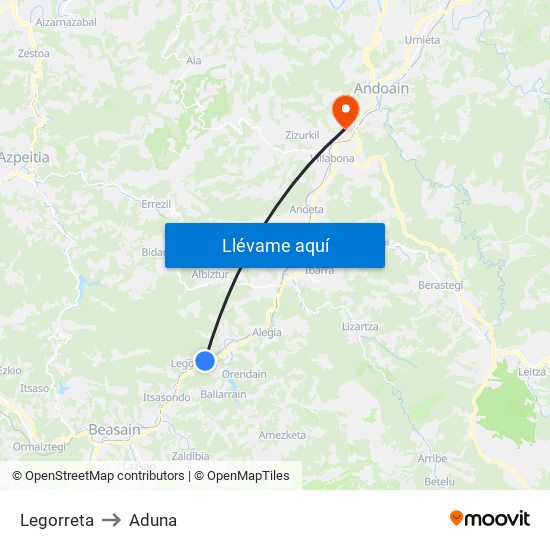 Legorreta to Aduna map