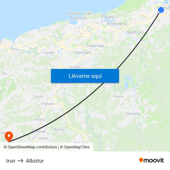 Irun to Albiztur map