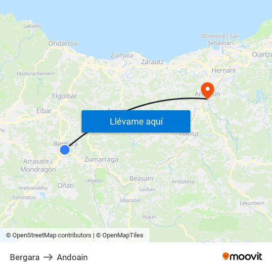 Bergara to Andoain map