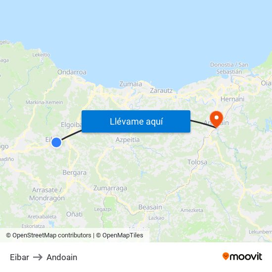 Eibar to Andoain map