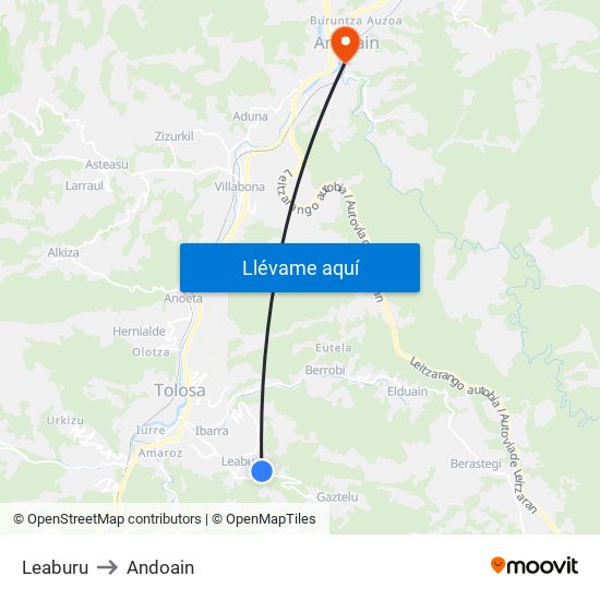 Leaburu to Andoain map