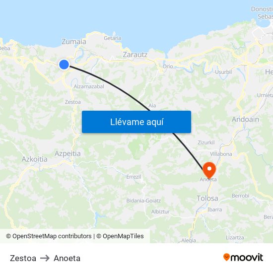 Zestoa to Anoeta map