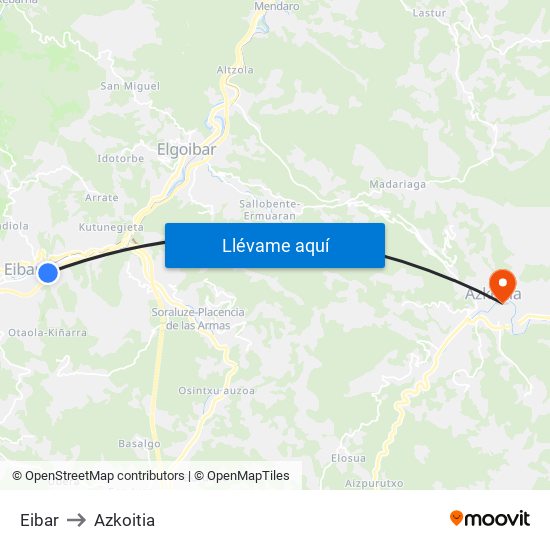 Eibar to Azkoitia map