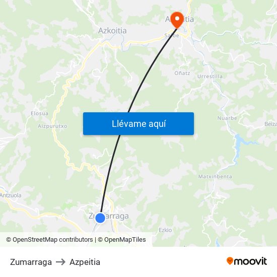 Zumarraga to Azpeitia map