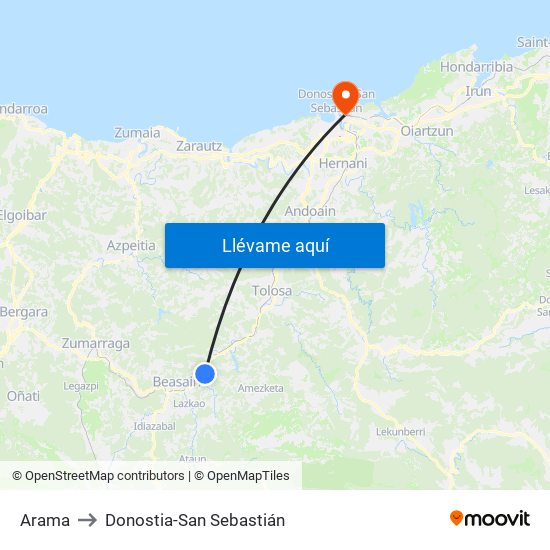 Arama to Donostia-San Sebastián map