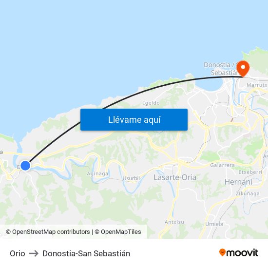 Orio to Donostia-San Sebastián map