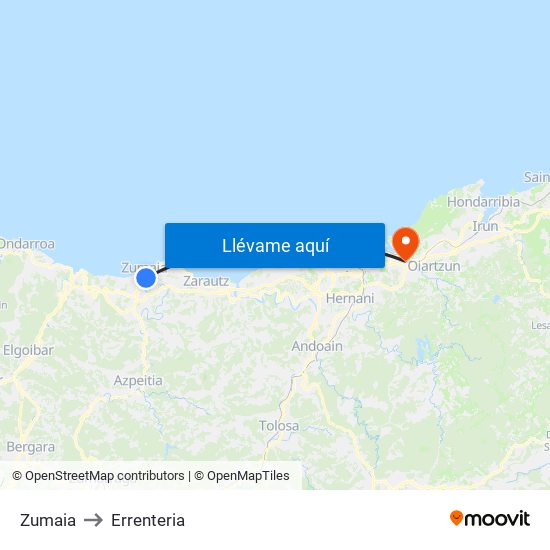 Zumaia to Errenteria map
