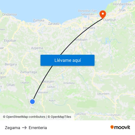 Zegama to Errenteria map