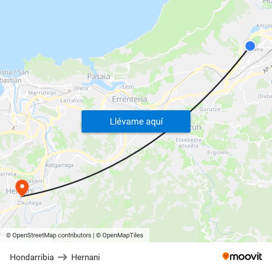 Hondarribia to Hernani map