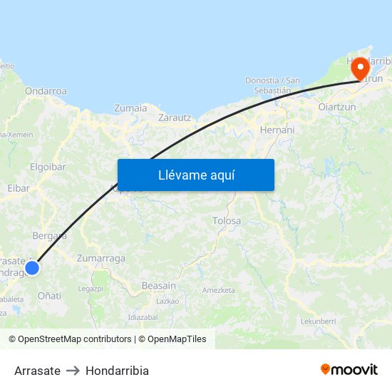 Arrasate to Hondarribia map
