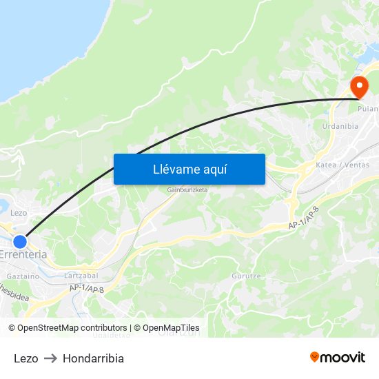 Lezo to Hondarribia map