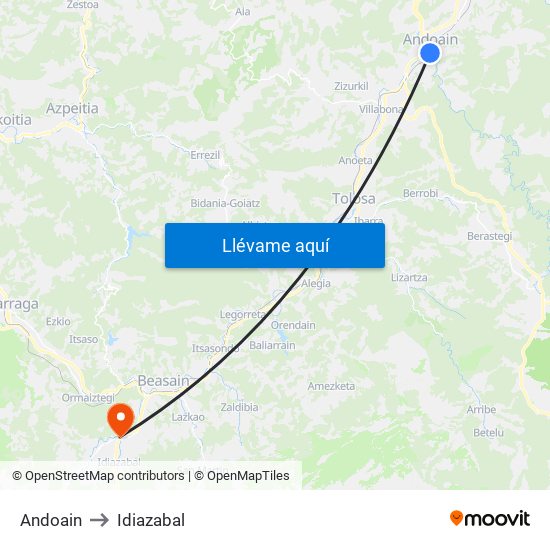 Andoain to Idiazabal map