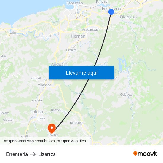 Errenteria to Lizartza map