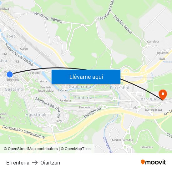 Errenteria to Oiartzun map