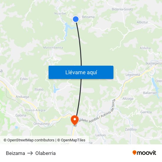 Beizama to Olaberria map