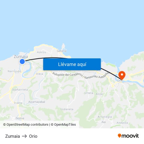 Zumaia to Orio map