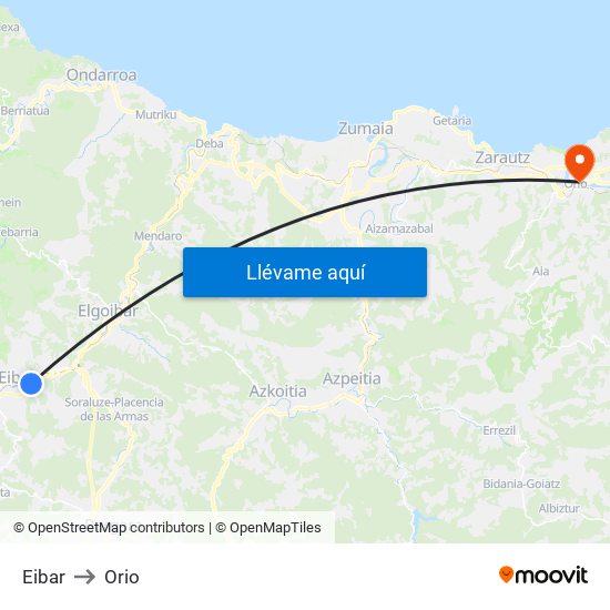 Eibar to Orio map