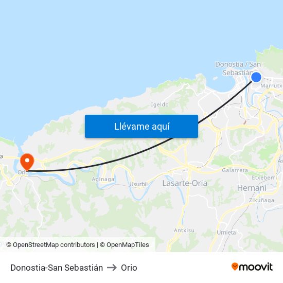 Donostia-San Sebastián to Orio map