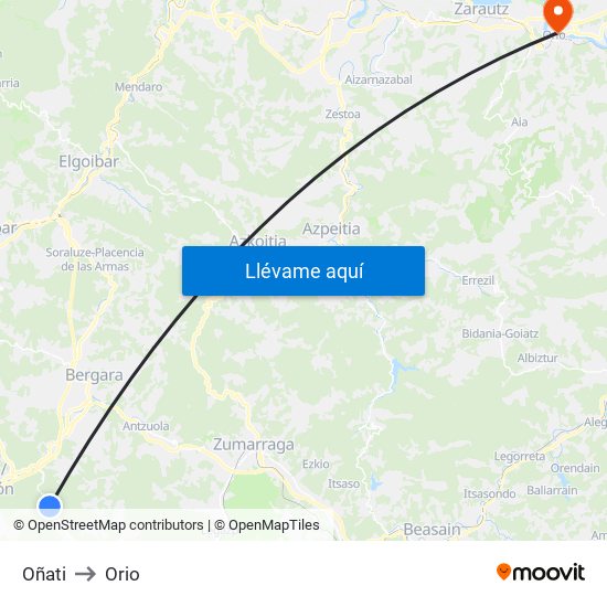 Oñati to Orio map