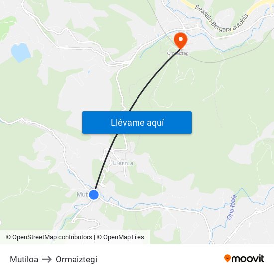 Mutiloa to Ormaiztegi map